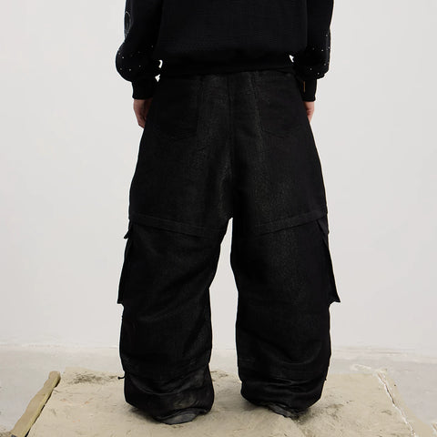 DND4DES original deconstruction design, ium Reebok pants with adjustable pleats, strap pockets, workwear jeans