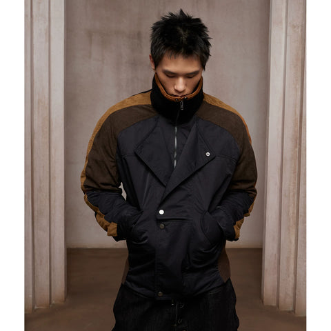 DND4DES American street double breasted contrasting splicing suede corduroy cotton jacket jacket design sense