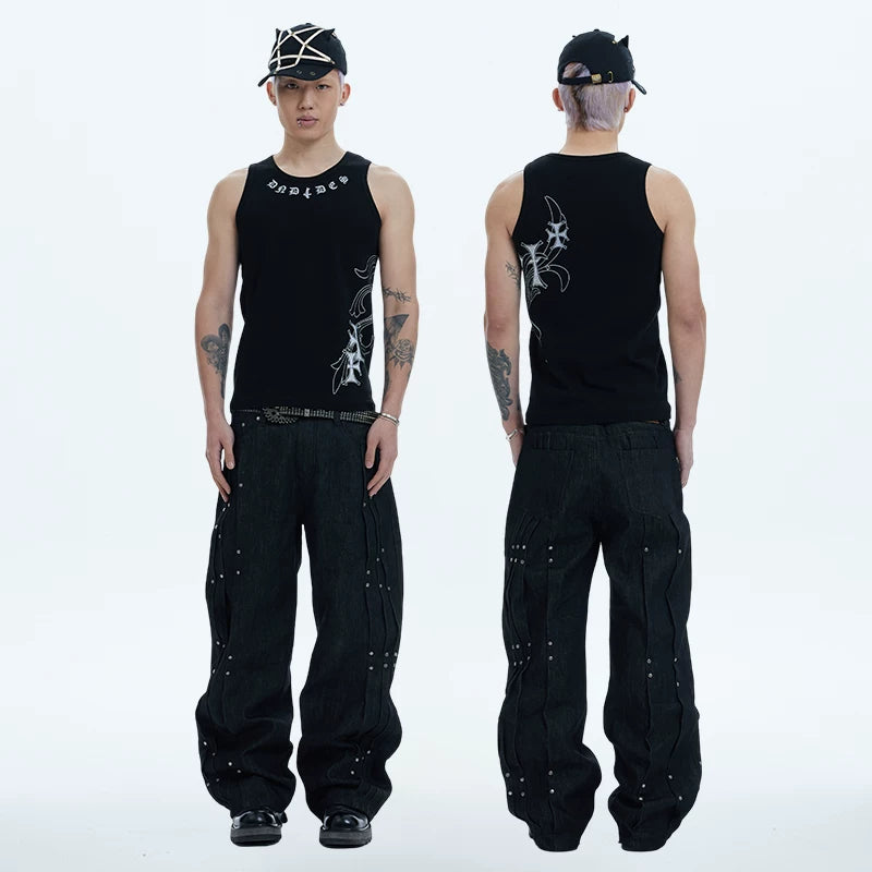 DND4DES Deng Kai Same Style American Street Hip Hop Tight Elastic Honeysuckle Cross Printed Tank Top Multi Color