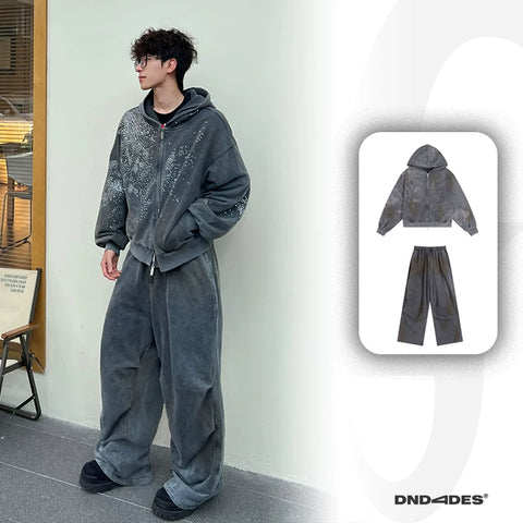 DND4DES American washed hooded sweatshirt, Wang Yiheng's same style, made of old mud dyed cotton loose jacket