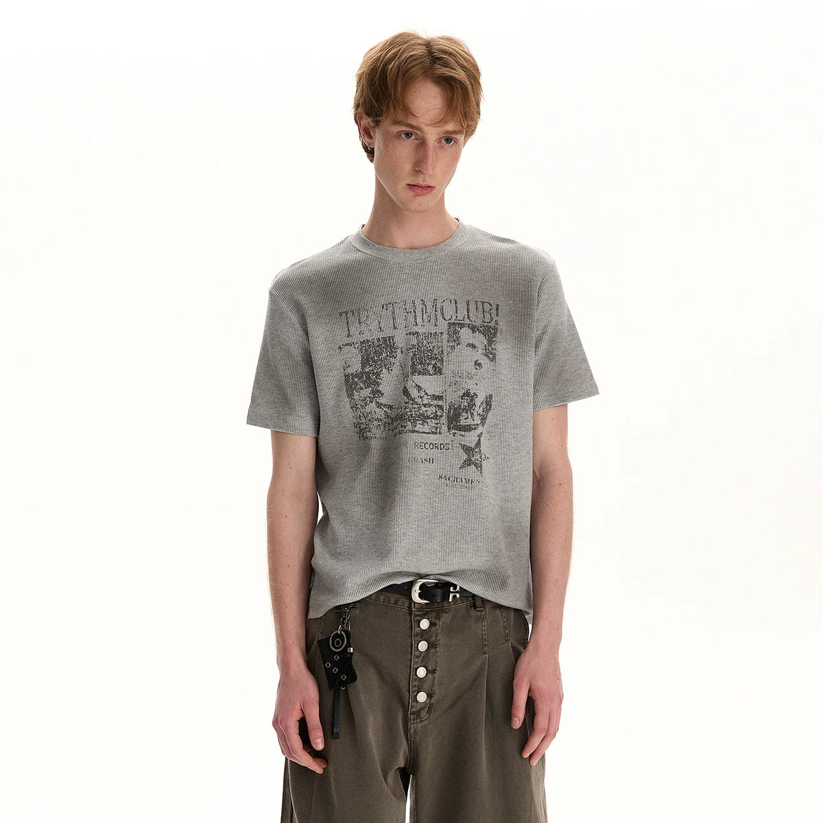 A PUEE Street Retro Rascal Handsome Vintage Light Asian Style Short sleeved T-shirt Boxy Fit Short Shoulder Top