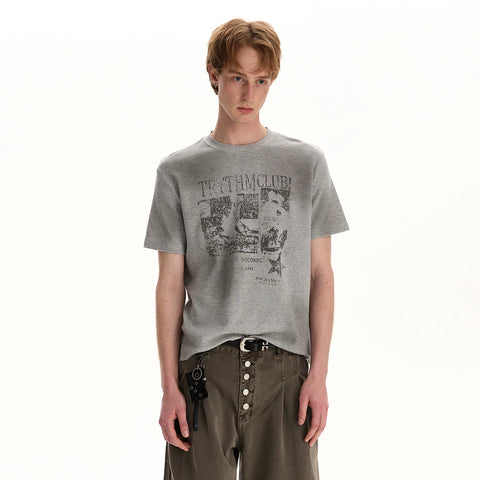 A PUEE Street Retro Rascal Handsome Vintage Light Asian Style Short sleeved T-shirt Boxy Fit Short Shoulder Top