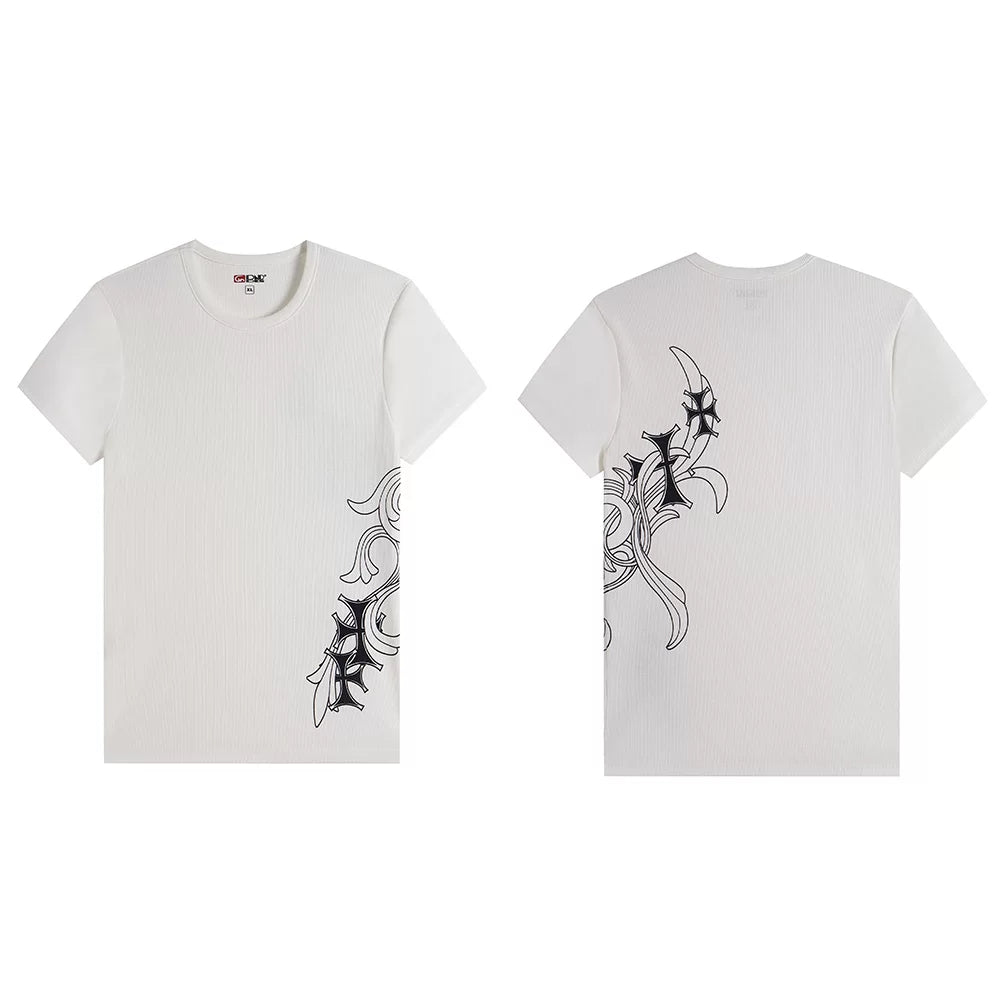 DND4DES trendy elastic short sleeved T-shirt with American hip-hop style printed slim fit polyester mixed cotton breathable suitable for young people