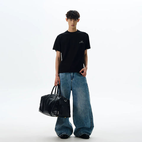 A PUEE original American retro cleanfit front shoulder basic short sleeved T-shirt with a high-end feel and versatile short top