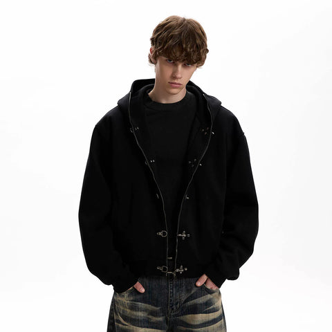 A PUEE American retro clean fit airplane buckle design sense zipper hoodie boxy version short jacket trendy