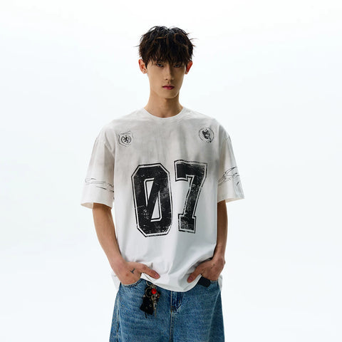 A PUEE American retro vintage vintage do old dirty wash short sleeved T-shirt trendy and cool loose and versatile ball jacket summer
