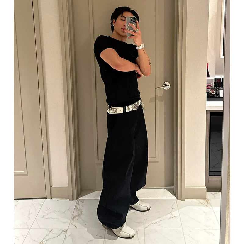 Retro punk style rhinestone leather belt, unisex rivet metal belt