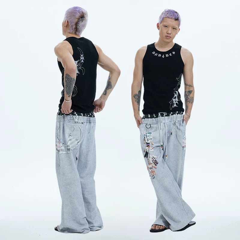 DND4DES Deng Kai Same Style American Street Hip Hop Tight Elastic Honeysuckle Cross Printed Tank Top Multi Color