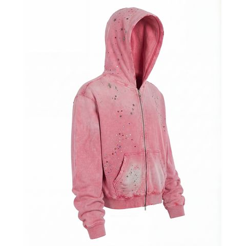Wang Lujie's same DND4DES original design, starry sky hot stamping, water washing, zipper breaking, hooded sweatshirt jacket