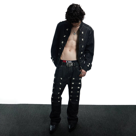 DND4DES Street Palace Style Subculture Punk Heavy Industry Design Sense Original Cow Straight Tube Micro Pull denim jeans