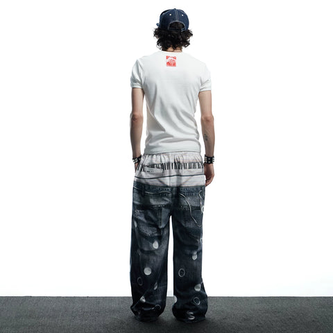 DND4DES original American polka dot 3D printed tie casual design baggy silhouette casual knitted pants