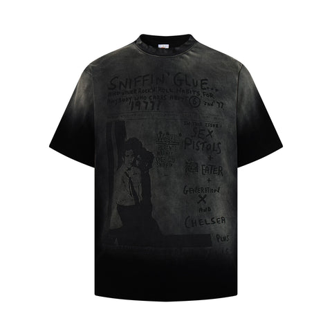 A PUEE American vintage graffiti printed T-shirt for men and women casual commuting street feel, cool and stylish top for summer