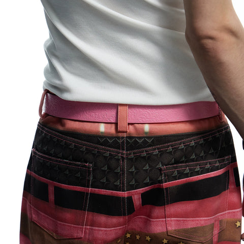 DND4DES Retro Pink Honeysuckle Pattern Customized Buckle, Pink Heavy duty Head Layer Cowhide Leather Belt Belt