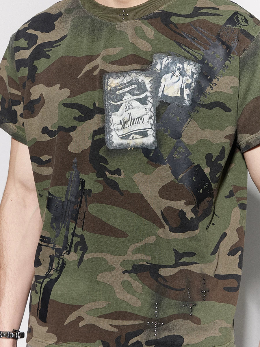 DND4DES China-Chic Cross Hot Drill Short Sleeve T-shirt Youth Applicable Breathable Cotton Top