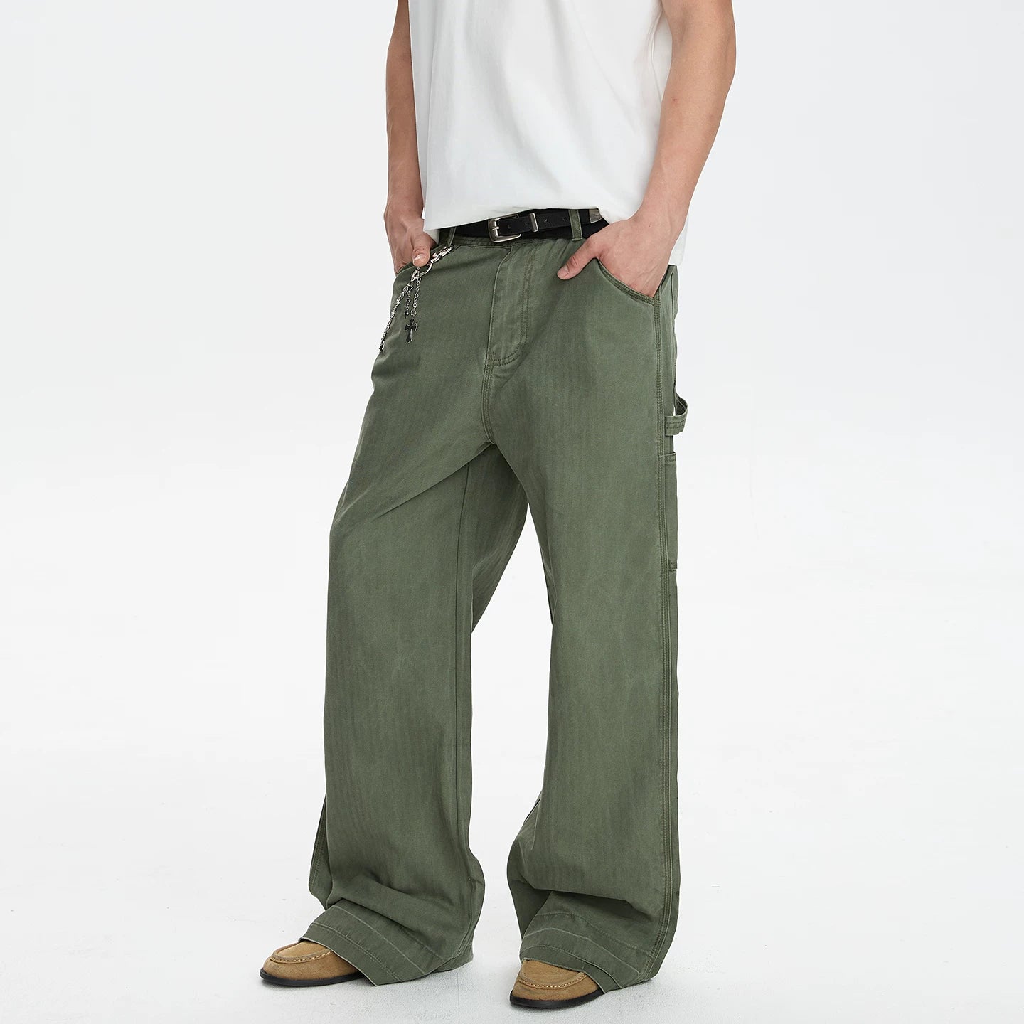 A PUEE retro American vintage vintage work pants with a high-end feel for couples, loose straight leg slimming casual pants