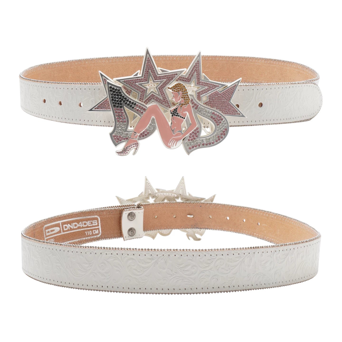 DND4DES American Retro Heavy Industry Head Leather Belt Starry Sky with Diamonds, Spicy Girl Hip Hop Belt