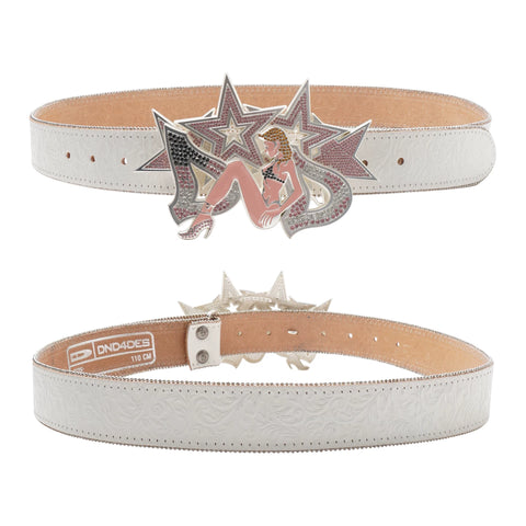 DND4DES American Retro Heavy Industry Head Leather Belt Starry Sky with Diamonds, Spicy Girl Hip Hop Belt