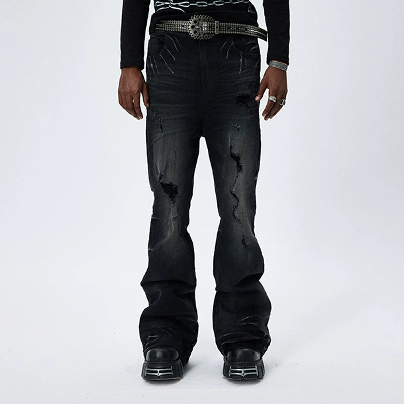 DND4DES American High Street Cleanfit Heavy Industry Washed, Used, Broken, Hole Stacked, Elastic, Micro Pull denim jeans