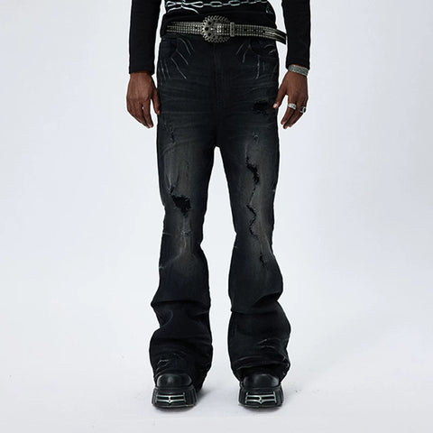 DND4DES American High Street Cleanfit Heavy Industry Washed, Used, Broken, Hole Stacked, Elastic, Micro Pull denim jeans