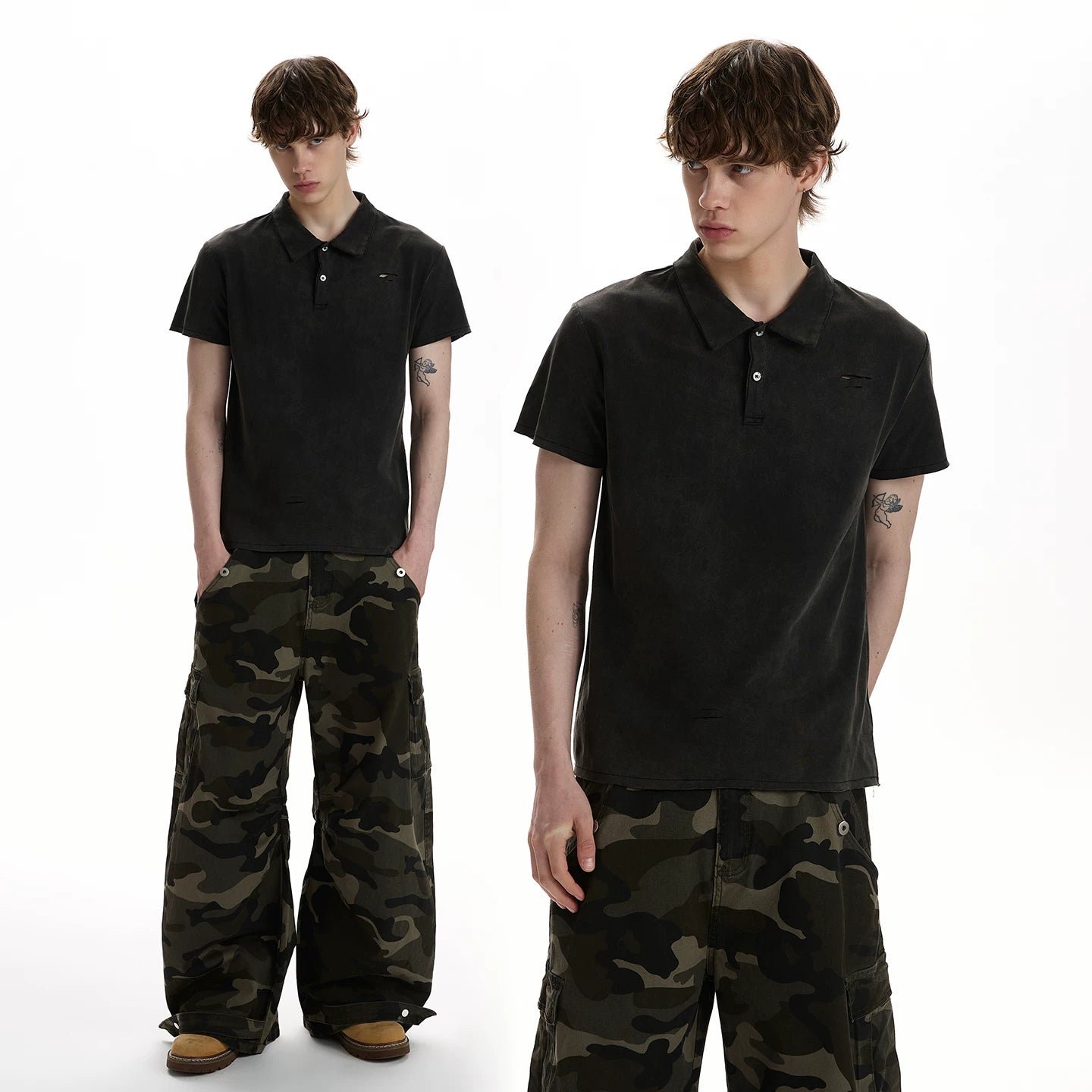 A PUEE vintage vintage vintage distressed design with a short sleeved polo shirt and a cool commuting shoulder T-shirt top