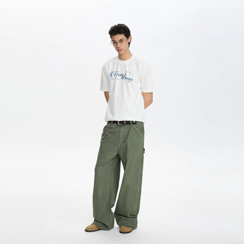 A PUEE retro American vintage vintage work pants with a high-end feel for couples, loose straight leg slimming casual pants