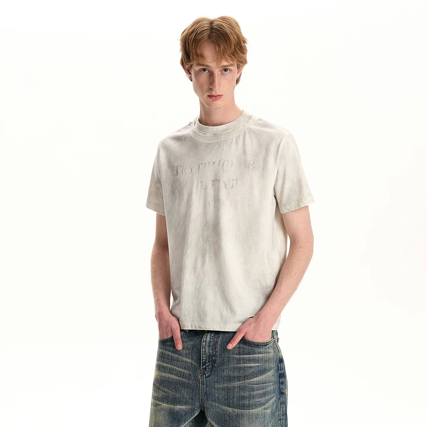 A PUEE Retro Vintage Vintage Double Collar Short Sleeve T-shirt Trendy Street Rascal Handsome Loose Boxy Short Top