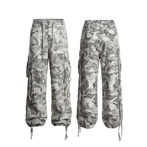 DND4DES American street hip-hop camouflage commuting wide leg pants with multiple pockets straight leg casual linen pants