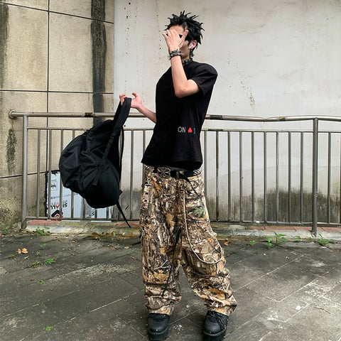 DND4DES American original detachable ribbon octopus pants tree branch camouflage pants wide leg pants