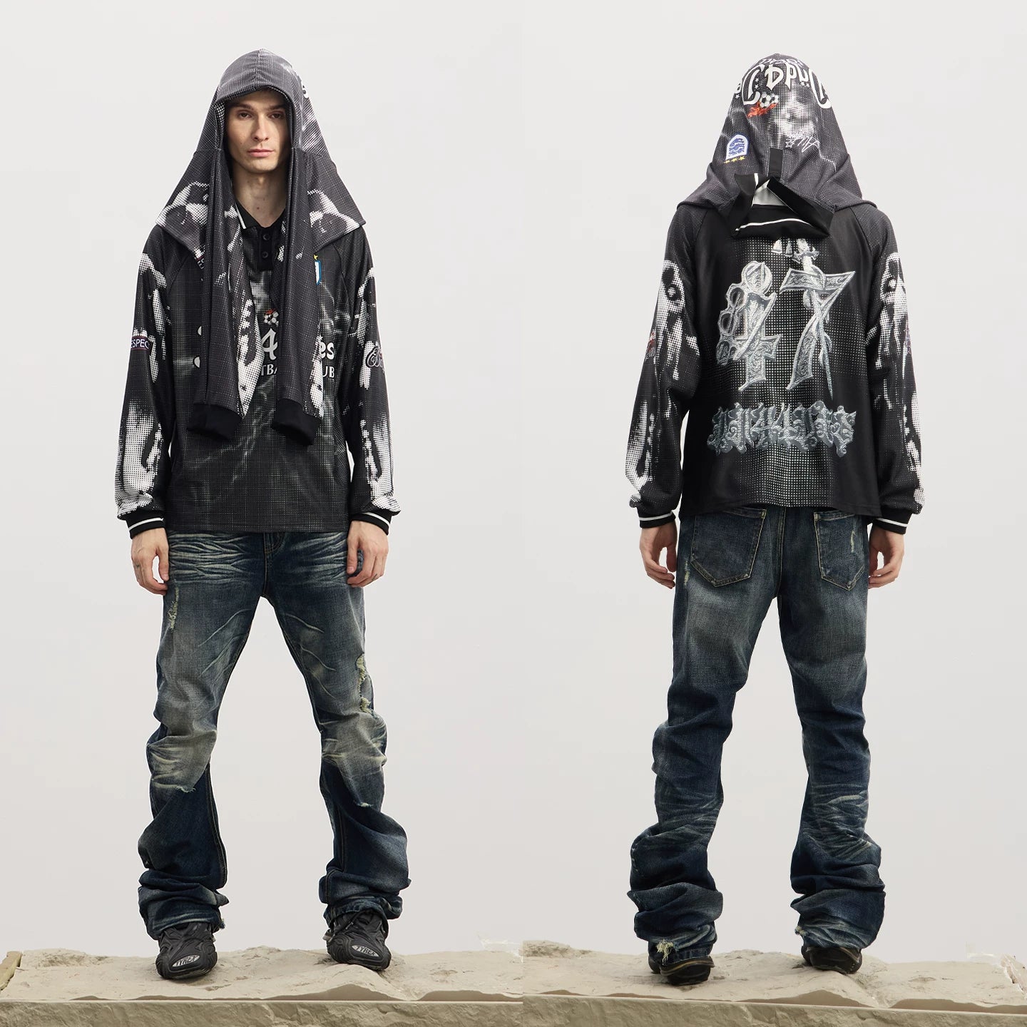 DND4DES American Blokecore Hellhound Printed Sports Collar Long Sleeve T-shirt Shirt Speed Drying Soccer Suit