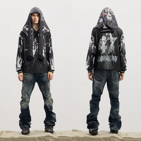 DND4DES American Blokecore Hellhound Printed Sports Collar Long Sleeve T-shirt Shirt Speed Drying Soccer Suit