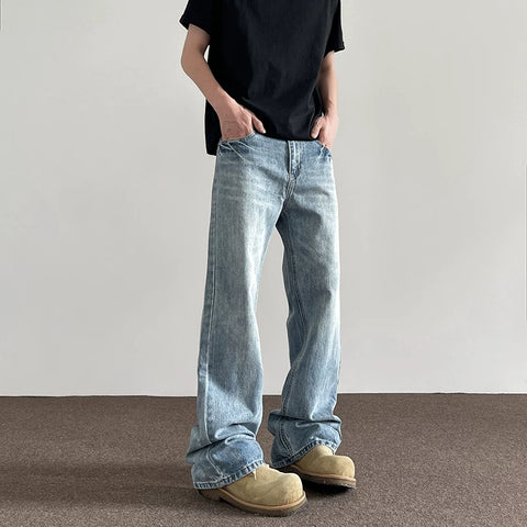A PUEE American High Street Clean Fit Lightning Washed Jeans Men's Trendy Straight Tube Micro Pull Vibe Handsome Pants