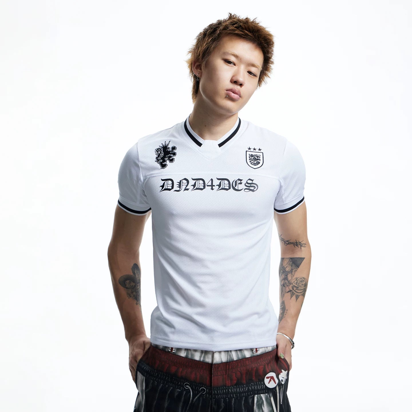 DND4DES American Street Retro Jersey Gothic Alphabet Printed Mesh Breathable T-shirt
