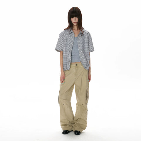 A PUEE retro nomadic style multi pocket work pants for men and women, loose straight leg, street style, yuppie feeling, American casual pants