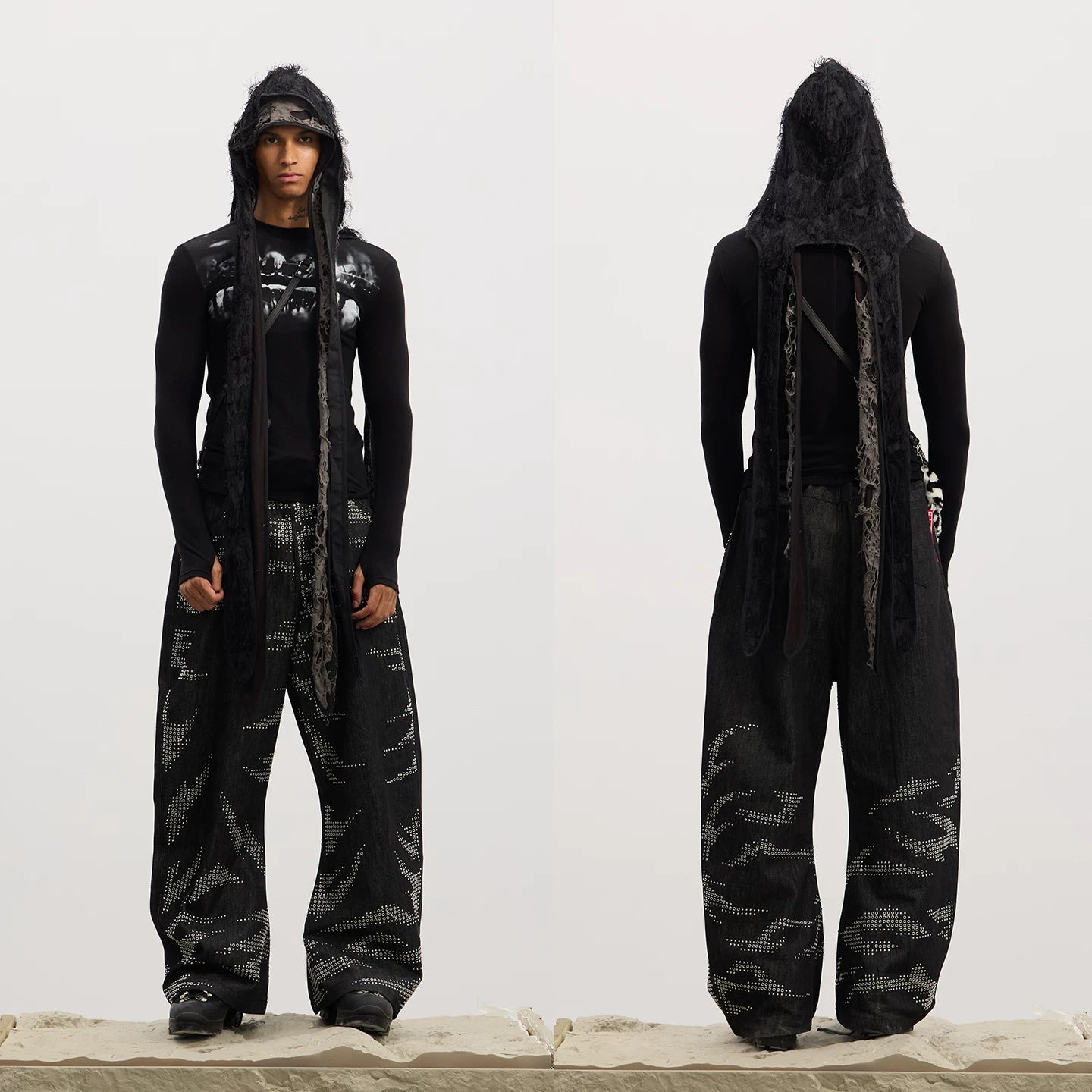 DND4DES dental drill, opium print, elastic slim fit wool blend, bottom layer, long sleeved T-shirt, ninja cuffs