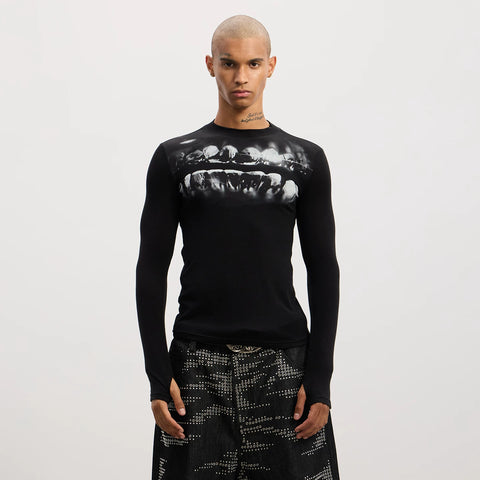 DND4DES dental drill, opium print, elastic slim fit wool blend, bottom layer, long sleeved T-shirt, ninja cuffs