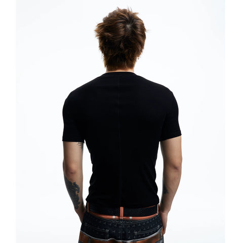 DND4DES American High Street Bullet Printed T-shirt Elastic Tight Gothic Dark Wind Wool Blended Short Sleeve