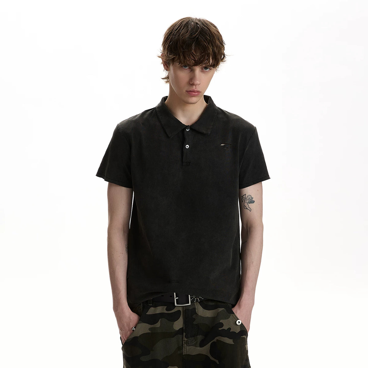 A PUEE vintage vintage vintage distressed design with a short sleeved polo shirt and a cool commuting shoulder T-shirt top