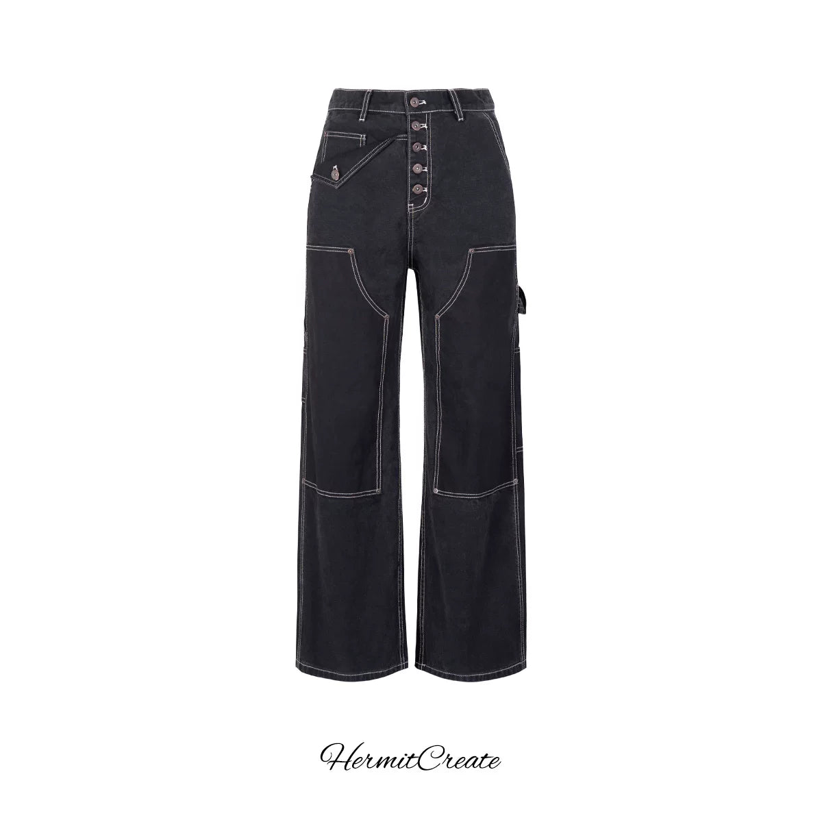 HC/HermitCreate Double Knee Aged Five Buckle Lumber Pants Washed Vintage Multi Pocket Street Trend