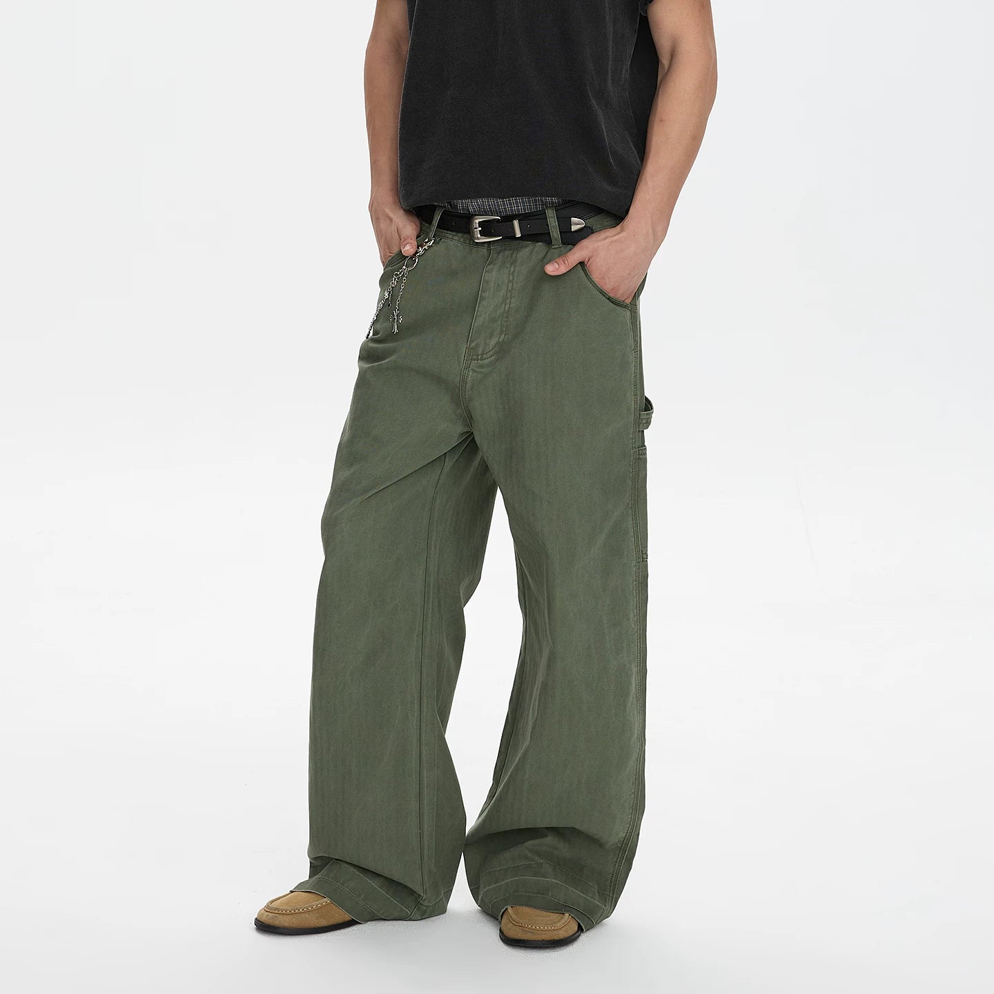 A PUEE retro American vintage vintage work pants with a high-end feel for couples, loose straight leg slimming casual pants