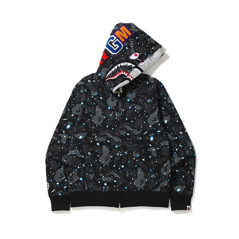 Cross border foreign trade wholesale new shark camouflage hooded cardigan zipper looped fleece men's and women's hoodie jacket trendy (29)
