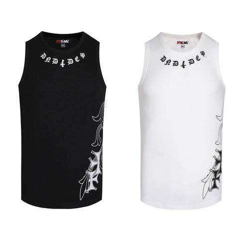 DND4DES Deng Kai Same Style American Street Hip Hop Tight Elastic Honeysuckle Cross Printed Tank Top Multi Color