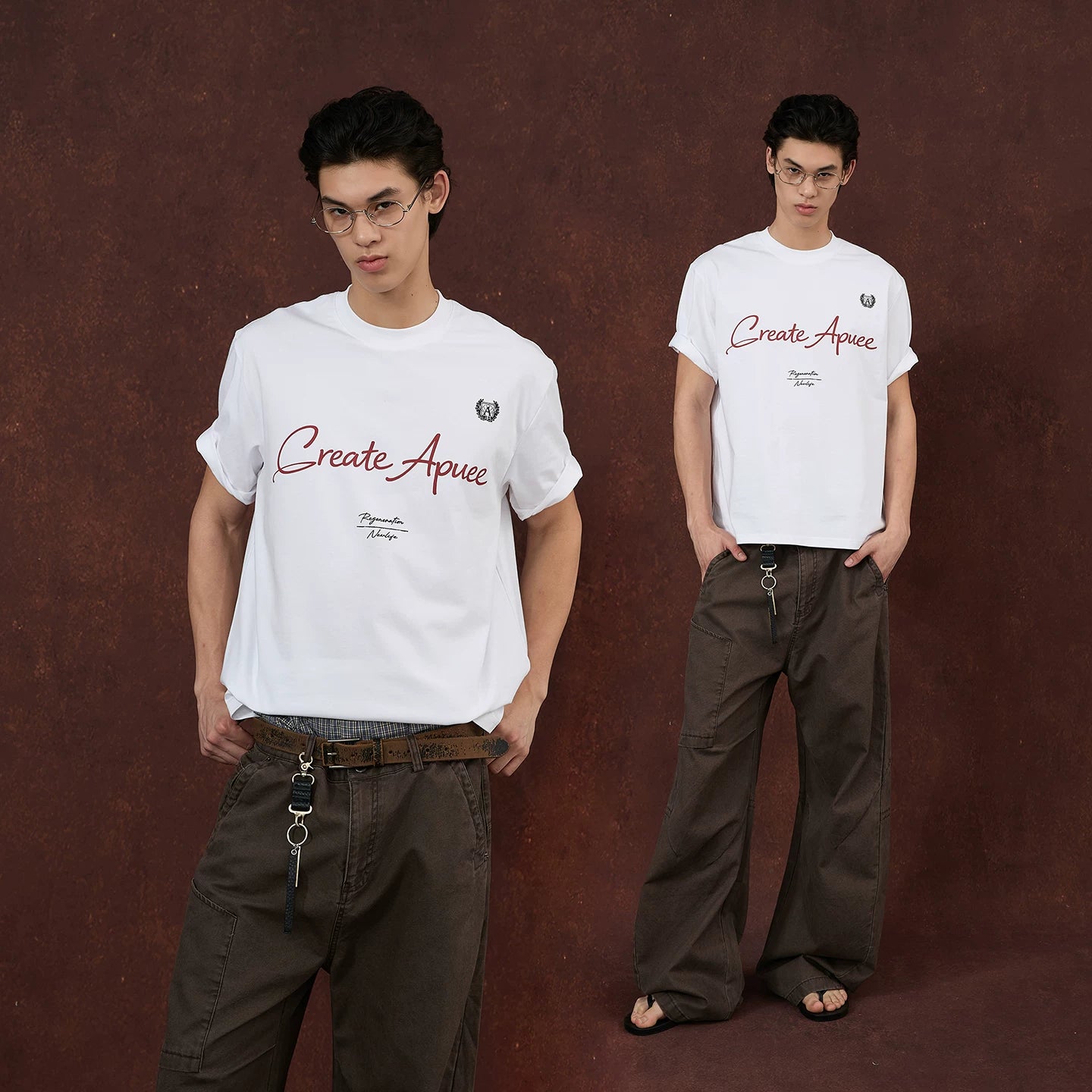 A PUEE Retro American Classic Letter Slogan Printed Short Sleeve T-shirt for Men and Women Commuting Loose Versatile Top Summer