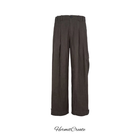 HC/HermitCreate Linen Casual Pants, pleated Western Pants, workwear pants, vintage atmosphere, versatile brown