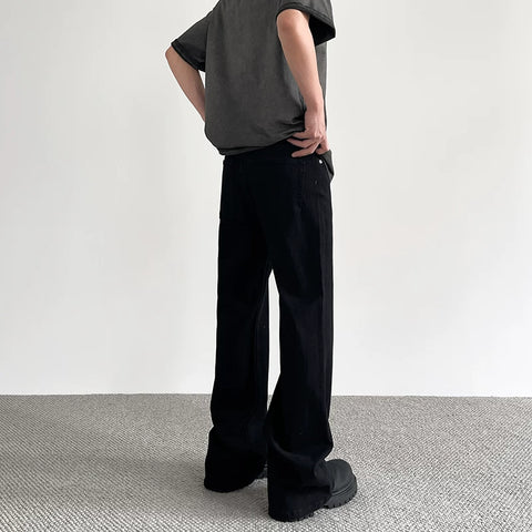 APUEE American High Street Cleanfit Solid Color Black Casual Pants Trendy Straight Tube Look Slim and Micro Pull Vibe Style Pants