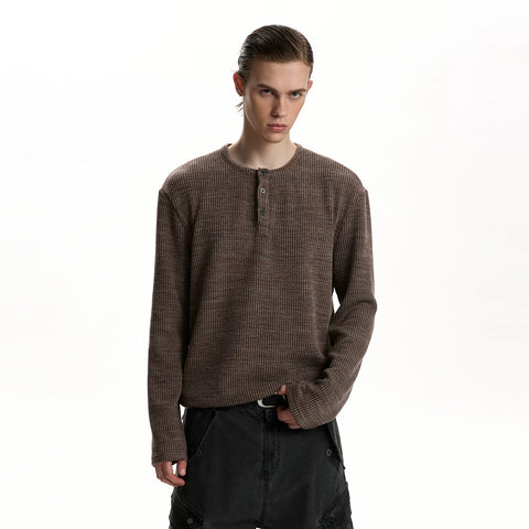 A PUEE retro casual Henry collar long sleeved T-shirt cleanfit spring high-end feeling old money top base shirt