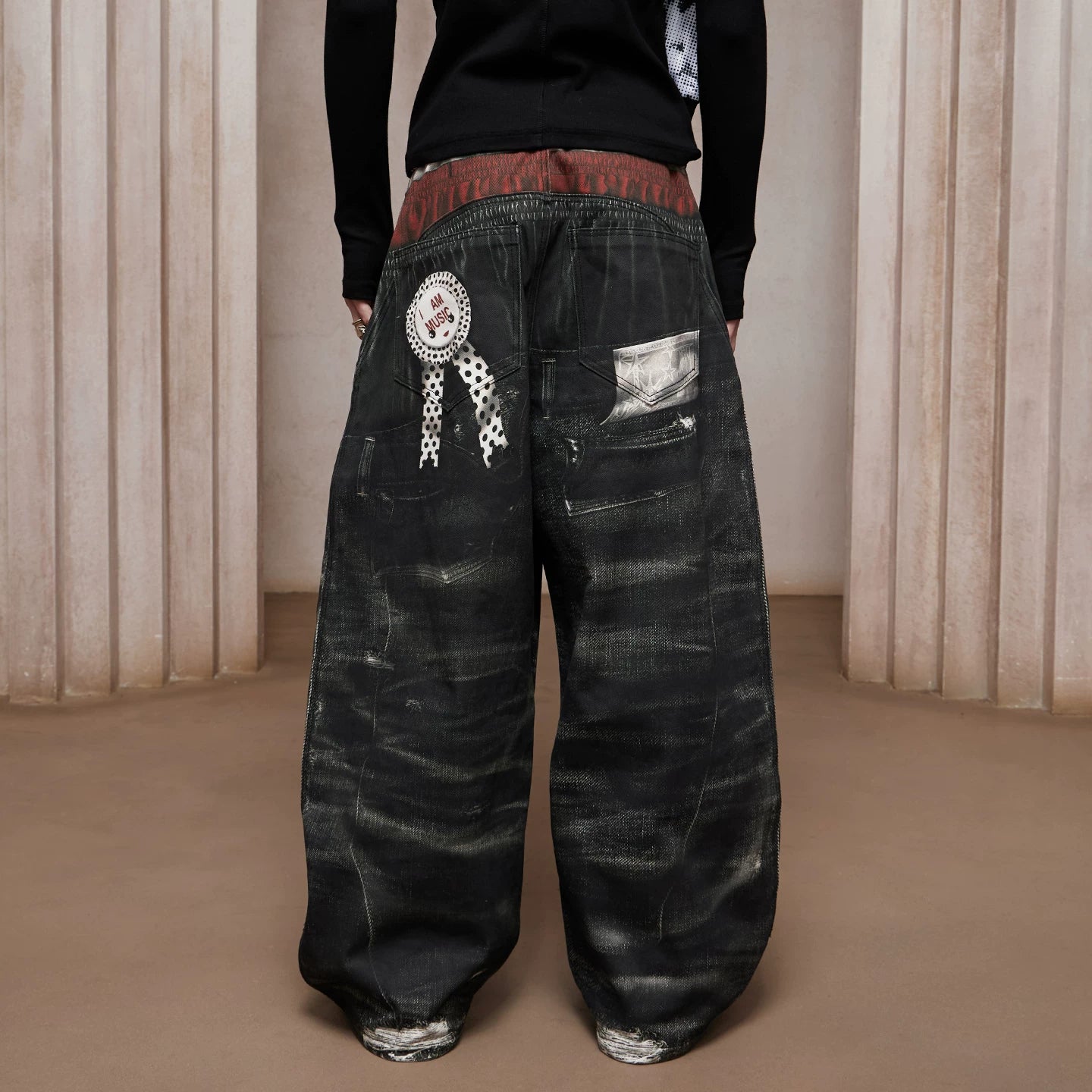 DND4DES Liu Yaowen's original American style 3D printed three waisted printed curved knife silhouette baggy jeans