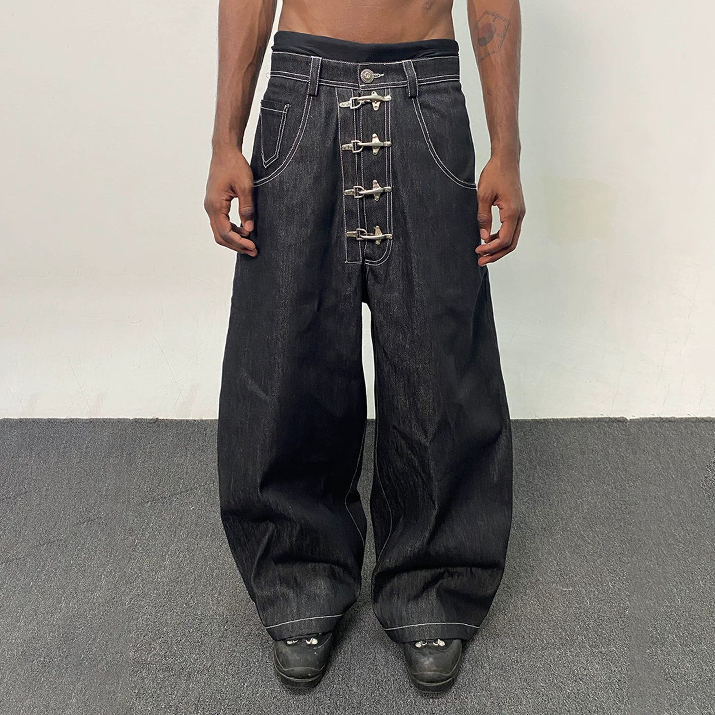 Mu Zhicheng, Wang Yiheng, Same Style DND4DES American Street Dening Original Bull Airplane Buckle Baggy Curved Knife Jeans
