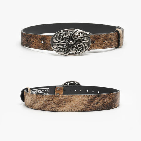 DND4DES Wang Sulong's same retro honeysuckle pattern brown horsehair heavy industry top layer cowhide leather belt waist belt