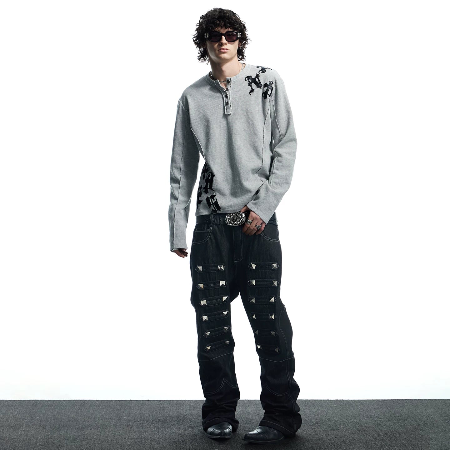 DND4DES Street Palace Style Subculture Punk Heavy Industry Design Sense Original Cow Straight Tube Micro Pull denim jeans
