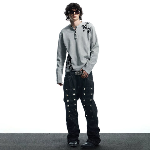 DND4DES Street Palace Style Subculture Punk Heavy Industry Design Sense Original Cow Straight Tube Micro Pull denim jeans